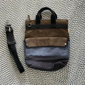 Billykirk Leather Canvas cross body zip tote/ hobo bag